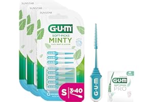 GUM SOFT-PICKS MINTY Palillos interdentales | refrescante sabor a menta | para limpiar los dientes y eliminar la placa | Tamaño S | Multipack de 3x40 (con 1 muestra extra)