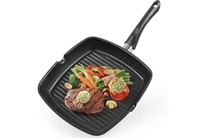 Gotoll Poêle Grill Antiadhésive 28cm x28 cm Aluminium Carré, Poêle à Frire à Steak BBQ,Casseroles Poêle Tous feux dont induction - Sans PFOA