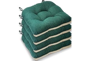 Casabella Chair pads - Dining Chairs Cushion - 4 Pc Cushions 45x45+8cm Non Slip Backing Chairpads - Tufted Seat pads With Ties - Durable & Soft Cushions for Kitchen, Garden - Jade Green