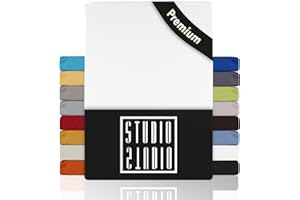 ‎STUDIO STUDIO Premium Spannbettlaken 180x200cm, 180x220cm, 200x200cm & 200x220cm – Jersey-Spannbetttuch aus 97 % Baumwolle & 3 % Elastan – Weiß – Öko-Tex Zertifiziert, bügelfrei – für Matratzen 15–35cm