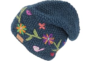 GURU SHOP Czapka wełniana z haftem kwiatowym, czapka nepalska, męska/damska, szara, wełna, rozmiar: jeden rozmiar, czapka alternatywna odzież