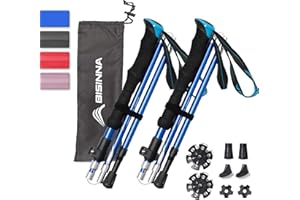 BISINNA Trekking Poles- 2pc/set Folding Aluminum Walking Sticks Hiking Sticks with Quick Lock System, Collapsible, Adjustable, Lightweight for Camping Mountaineering Hiking (2 Length)