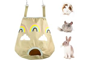 Colenumone Rabbit Hay Feeder Bag for Guinea Pigs and Chinchillas | Cute Rainbow Design, Washable Oxford Cloth, Single Hole Timothy Hay Holder
