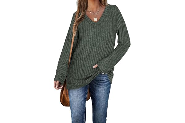 DUOEASE Pull Femme Hiver Col en V Casual Sweatshirts Manches Longues Léger Top