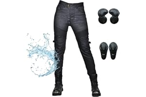 TIUTIU Jeans de Moto pour Femmes Pantalons de Moto Imperméables Pantalons de Motard Pantalons de Moto de Protection avec 4 Coussinets de Protection