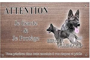 Pets-Easy.com Panneau Attention au Chien personnalisée Berger Allemand Gris - pré percée et vis données. De 30 cm à 15 cm…