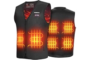 KEMIMOTO Gilet Chauffant Homme, 6 Zones de Chaleur et 3 Niveaux de Chauffage, Tissu de Plongée et Doublure en Velours Cristal pour Ski Pêche et Moto