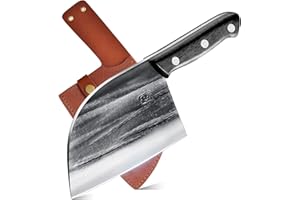 ENOKING coltelli da cucina professionali 17cm, affilato mannaia da cucina per tagliare, disossare, sminuzzare, mannaia macellaio multiuso con fodero in pelle per cucina, campeggio e barbecue