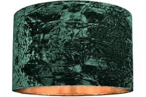 Modern and On-Trend Forest Green Crushed Velvet Fabric Large 20" Pendant Circular Drum Lampshade with Shiny Copper Inner - 60watt Maximum | Statement Piece by Happy Homewares