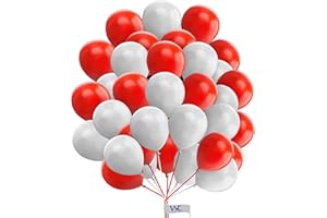 WITTY CUTIES Balloons 25 Pack 10 Inch Balloons White & Red Balloons for Birthday Decorations Plain Round Balloons Party Latex Balloons for Baby Shower Engagement Wedding.