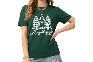 Aleshime Christmas T Shirts Women Xmas T Shirt Merry Christmas Tree Tshirts Short Sleeve Holiday Tops Tee Xmas Gift Tops