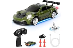 YOOHBERRYS Mini RC Drift Car Pro, 1:43 Frngesteuert Drift Auto, 4WD Tabletop Drift RC Car, Ferngesteuertes Auto mit Gyro, 15 km/h, Spielzeugauto für Kinder ab 14 Jahre (Grün)