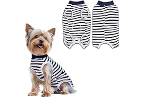 PawSailor Combinaison de Récupération Chien Femelle et Mâle Rayé, Combinaison Médicale pour Chien, Gilet de Récupération Chirurgicale pour Animaux en Coton Doux, Protection des Plaies, Bleu Marine S