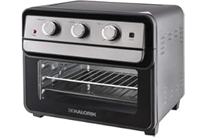 Team Kalorik TKG AFO 2000 Four à air chaud, friteuse et déshydrateur, capacité de 22 l, avec tournebroche, plaque de cuisson émaillée, 1700 W, noir/gris