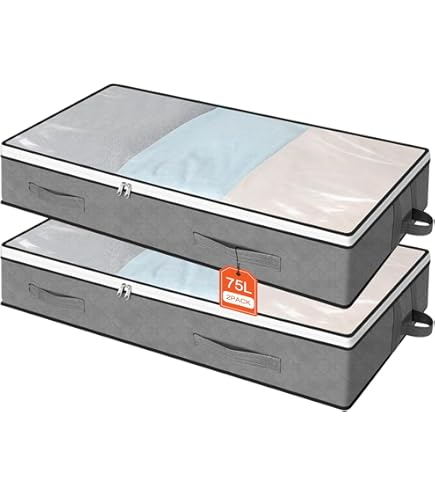 Opbergdozen Voor Onder Het Bed - 5 Stuks - 90 Liter Grote Capaciteit Opvouwbaar Met Helder Deksel Versterkte Handgrepen 100 X 50 X 18 Cm Opbergtas Voor Onder Het Bed Kledingopslag Grijs