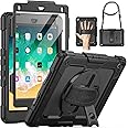 iPad 5th/6th Generation Case, SEYMAC Full Body Protection Case with Built-in Screen Protector Pencil Holder [360 Rotating Hand Strap]Stand Shoulder Strap for iPad 9.7 inch 2017/2018 /iPad air 2(Black)