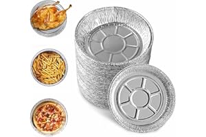 Jsleid 50 Stück Rund Formen Aluschalen 8 Zoll, Kuchenformen aus Aluminiumfolie Pfannen, Runde Alu Schalen Ohne Deckel, Wasser- und Ölbeständig zum Backen, Dämpfen, Kochen, Aufbewahren