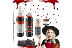 TOPJOWGA Maquillaje Sangre Halloween, Sangre Falsa, Gel de Sangre Falsa, Latex Liquido, Spray de Sangre Falsa con 2 Esponja de Maquillaje y Espátula, Maquillaje Sangre Efecto Especial para Halloween