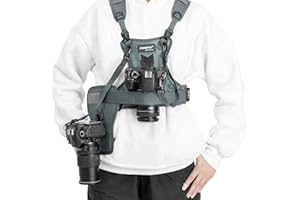 FOMITO Système de harnais de poitrine pour appareil photo, gilet de transport multi-caméras avec étui latéral, gris, compatible avec Canon, Nikon, Sony, Panasonic, Olympus, DSLR, gris, taille unique