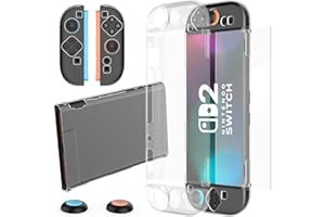 JORREP Etui de protection pour Nintendo Switch 2 2025,Kit de protection complet pour Switch 2 console et étui pour Joy Cons,écran en film trempé et poignées pour le pouce,transparent