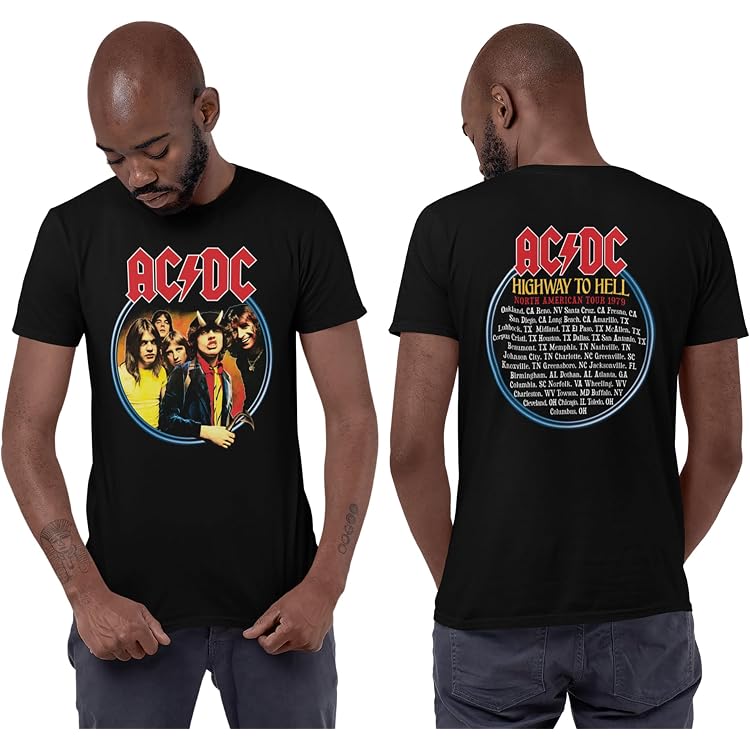 T-Shirt Homme Angus Young (AC/DC) Motif Guitare - Taille Moyenne - Coton - Neuf Avec étiquettes - Fabriqué En Italie