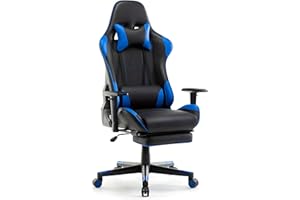 IntimaTe WM Heart Chaise de Bureau en Similicuir Chaise Gaming avec Repos-Pieds Fauteuil Gaming en Tissu Racing Chaise de Bureau Ergonomique,Siège Pivotant(Bleu), 56 x 56 x 132 cm