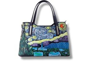 ARTE LISANTI Borsa dipinta a mano – LA NOTTE STELLATA DI VAN GOGH - Borse Donna, Tracolla regolabile, Vera Pelle, Made in Italy, in Pelle Dipinta, Borsa a Tracolla a spalla, Lavorazione Artigianale
