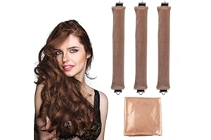 PEIQIUP Heatless Hair Curler (3 Pcs), Sleeping Roller, DIY Styling Tool, for All Hair Types, Medium Long Sleeping Hair, Khaki