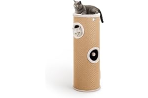 lionto Kratztonne aus Jute mit Spielball & Plüschrand, Höhe 100 cm, Stabiler Kratzbaum für kleine & große Katzen, perfekte Krallenpflege & Beschäftigung, viele Versteckmöglichkeiten, Ø 36 cm, beige