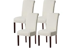 KELUINA Dining Room Chair Covers Slipcovers Set of 2 or 4 or 6, Stretch Removable Washable Dining Chair Protector Decoration Cover Seat Slipcover for Hotel,Kitchen,Home(Cream White,4 Pcs)