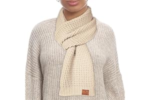 Loowoko Schal Damen winter, Klassische waffel strickschal, Langschal mit Echt-Leder Veredelung, Geschenk für Damen, 180 * 30cm