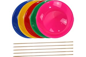 SCHWABMARKEN 3 o 5 Piatti da giocoliere Colorati con Bacchetta in Legno o con Bacchetta in plastica