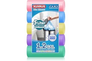 5l Bin Liners 200 Bags Small Pedal Bin Bags XUXRUS Thicken Leakproof Plastic Bags for Bathroom Office,Kitchen Desk Fit UK 5-8 Liter,0.8,1.1 Gal Colorful