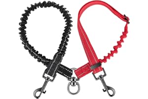 Nasjac Podwójna smycz dla psa, bez plątania się, obracany o 360°, podwójna smycz dla dwóch psów, regulowana, amortyzująca wstrząsy, odblaskowa smycz bungee dla psów, mały, średni i duży trening