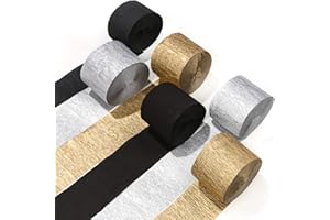 PartyWoo Crepe Paper Streamers 6 Rolls 492ft, Pack of Gold, Silver and Black Party Streamers for Party Decorations, Birthday Decorations, Wedding Decorations (1.8 Inch x 82 Ft/Roll)