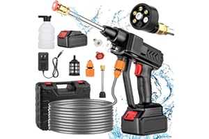 Aolawco Battery Pressure Washer, Portable Pressure Washer with 6-in-1 Multi Nozzle, 5 m Hose, Extension Lance and Foam Sprayer for Car Washing, Floor Washing, Cleaning and Flower Watering