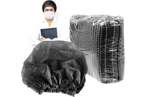 QEEQPF 50 Pcs Disposable Nurse Cap, Beret Non Woven Strip Cap Dustproof Strip Cap Mushroom Cap Protective Cap Dustproof Headgear Clip Cap, Men Women (Black)