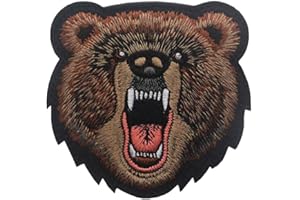 Ohrong Parche bordado de cabeza de oso enojado con bordado de,insignia militar táctica,emblema con gancho y bucle en la parte trasera para gorras,chaquetas y chalecos