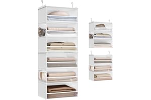 SONGMICS Portaoggetti da Appendere, Organizer Armadio, Divisibile, Pieghevole, Ganci in Metallo e Inserti in Bambù, Bianco Nuvola RCH007W01