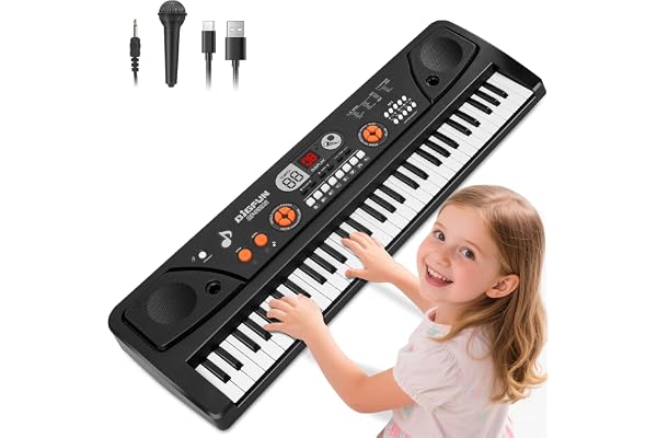 Clavier de Piano Enfants 61 Touches Enfants Débutants avec Écran LCD et Microphone Instrument de Musique Jouet pour Garçons et Filles de 3 4 5 6 7 8 Ans Cadeau