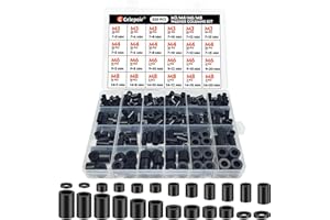 Celepoir Lot de 320 Entretoise en Plastique ABS Noir, 24 Tailles Douilles d'écartement M3, M4, M6, M8, Entretoises en Plastique, Isolation des Entretoises, pour Vis d'espacement & Circuits Imprimés
