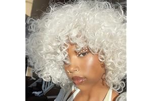 COLORFUL PANDA Colorfulpanda Perücke Afro Kinky weiße Damen Kurze Wellige Perücken Locken Für Frauen Synthetische Natürliche Haar Wig mit Pony Natürlich lockige Perücke