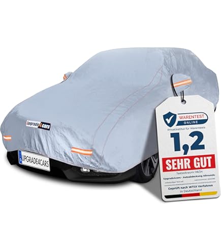 Autoafdekking, waterdicht & extra sterk, ademend autozeil, afdekzeil tegen regen, sneeuw, wind, uv-straling, bladeren en ander vuil, Autohoes Buiten, grijs, XL HB L: 455-485 cm/h: 126-136 cm