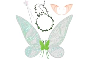 XIEXIESHER Alas de Hada, con Varita de Hada, Orejas de Elfo, para Niños y Adultos, Alas de Hada para Niñas para Carnaval Halloween Navidad y Cumpleaños Cosplay (Verde)