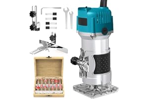 OAMGER Bois Défonceuse Affleureuse Électrique 800W, Routeur à Bois Électrique 30000r/min, avec 15pcs 1/4" Pinces Bits Affleureuse à Bois Électrique Verticale, pour Travail du bois (A)