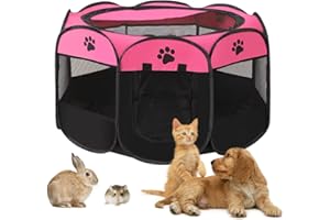 Welpenauslauf 74x74x43cm, BRIMOREA Katzenkäfig Hundekäfig für zuhause, Gitterbox Hund Wurfbox für Katzen Kaninchenstall innen Katzengehege Balkon Katzenkäfig für Draußen Hasen Auslauf(Rosa)