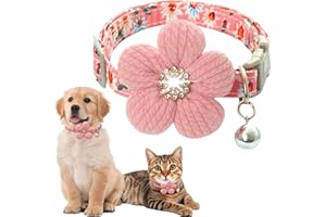 Calkkrer Collare per cani rosa gatto con fiore, per cani da ragazza, collare per cani con campana, lunghezza regolabile, collare per gatti di piccola taglia.
