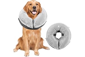 RINLING Aufblasbare Halskrause Hunde, Verstellbarer Schutzkragen nach Operationen, Weicher Anti-Leck-Kragen mit Atmungsaktivem Material, Sichtfreundliches Elizabethanisches Halsband für Hunde (Grau, L)