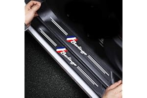 RIDGOEL 4 Pièces Protection Seuil de Porte de Voiture pour Citroen Berlingo Autocollant en Cuir de Fibre de Carbone Plinthes pour Auto Accessoires Burst