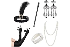 INOGIH Accessori costumi donna anni '20 Costume, 6 Pezzi Set di Accessori Great Gatsby, Gatsby Fascia Flapper, guanti, Porta Sigarette, Orecchini, Perle Braccialetto, Collana